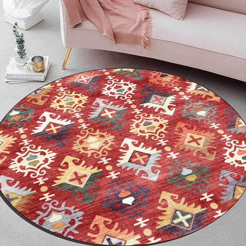 BowLift | Traditional Southwest Pattern Rug Red Tribal Rug Polyester Washable Non-Slip Backing Rug for Living Room