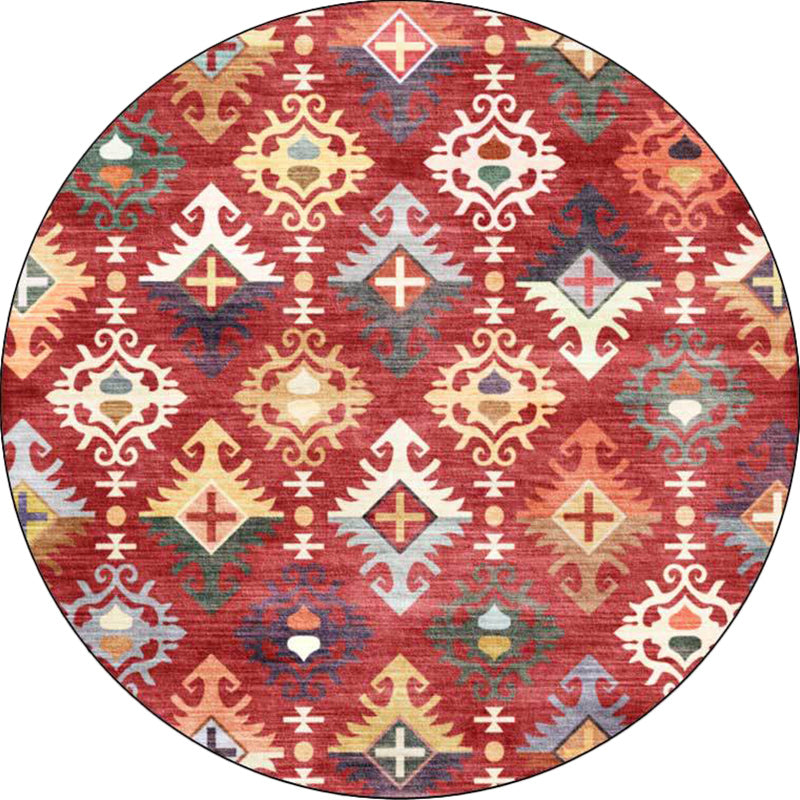 BowLift | Traditional Southwest Pattern Rug Red Tribal Rug Polyester Washable Non-Slip Backing Rug for Living Room