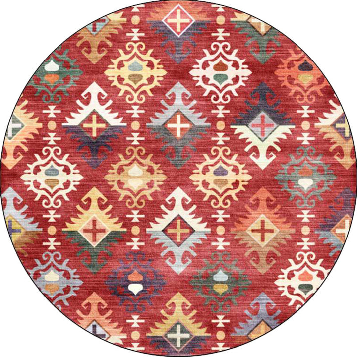 BowLift | Traditional Southwest Pattern Rug Red Tribal Rug Polyester Washable Non-Slip Backing Rug for Living Room