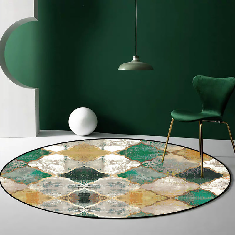 BowLift | Green and Yellow Moroccan Carpet Polyester Azulejo Print Carpet Washable non-slip back Carpet for Living Room