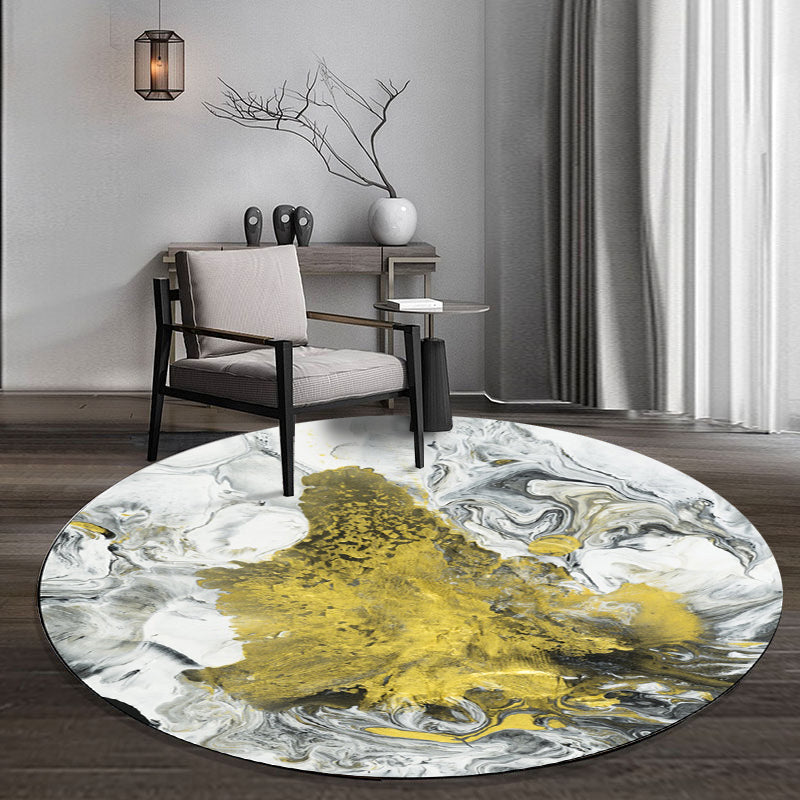 Yellow and White Bedroom Carpet Modern Abstract Painting Pattern Carpet Polyester Pet-Friendly Washable Carpet | Bowlift