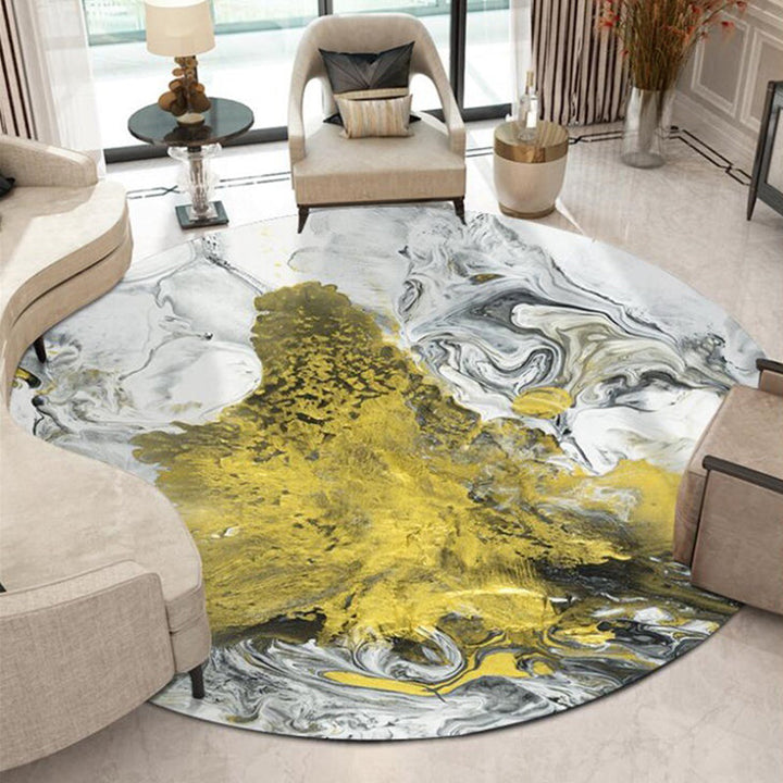 Yellow and White Bedroom Carpet Modern Abstract Painting Pattern Carpet Polyester Pet-Friendly Washable Carpet | Bowlift