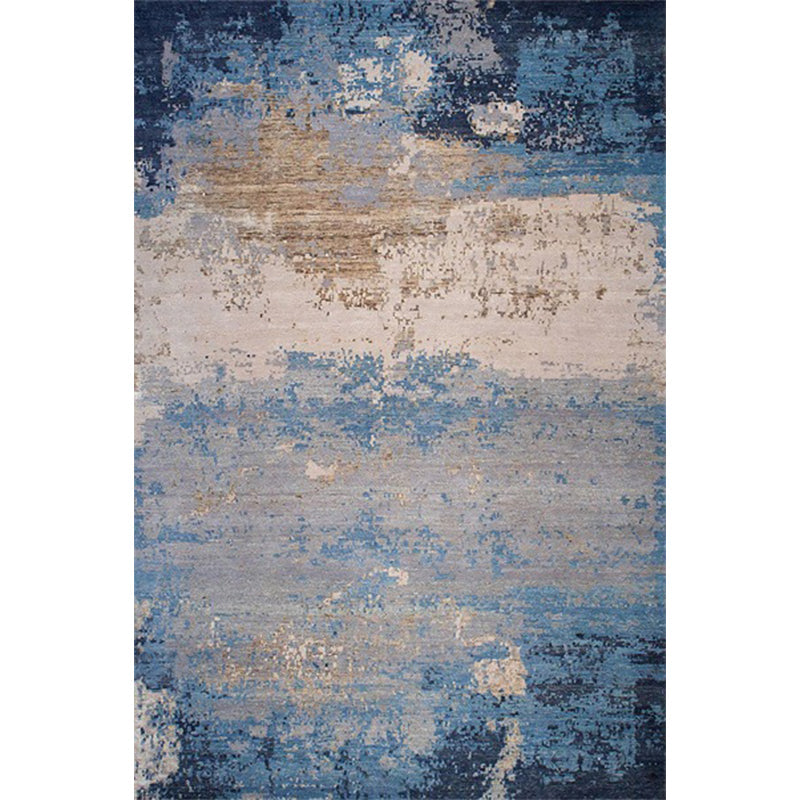 Modern living room rug in blue Abstract oil painting print rug Polyester pet-friendly washroom area rug | Bowlift