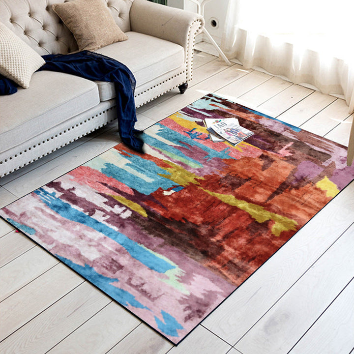 Modern Living Room Rug Colorful Abstract Painting Print Rug Polyester Washable Rug | Bowlift
