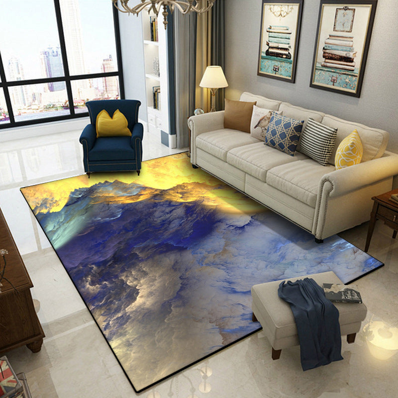 Nordic Modern Rug in Blue and Yellow Abstract Cloud Pattern Rug Polyester Washable Non-Slip Rug for Home Decor | Bowlift