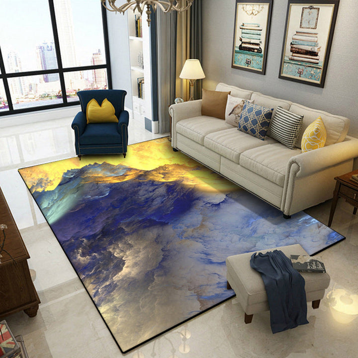 Nordic Modern Rug in Blue and Yellow Abstract Cloud Pattern Rug Polyester Washable Non-Slip Rug for Home Decor | Bowlift