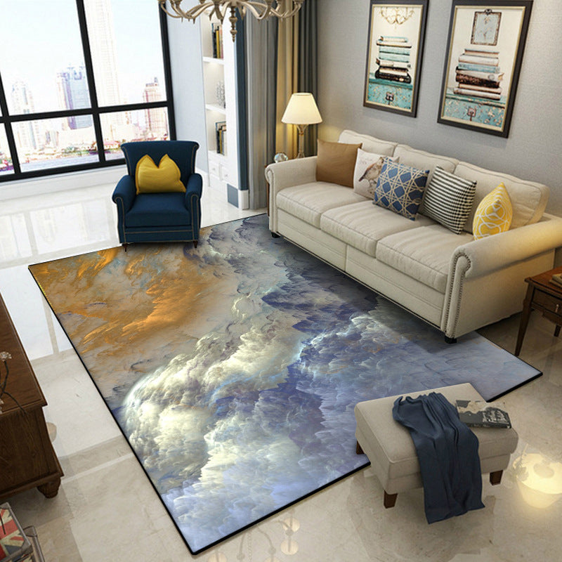 Nordic Modern Rug in Blue and Yellow Abstract Cloud Pattern Rug Polyester Washable Non-Slip Rug for Home Decor | Bowlift