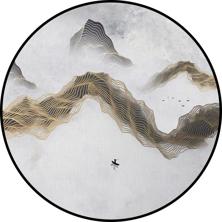 Light gray oriental carpet Polyester swirl stripe pattern carpet with mountain and bird washable non-slip backing flooring for the living room | Bowlift