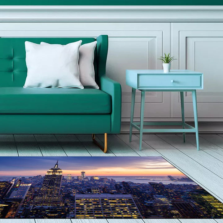 Modern Geography Print Rug Blue Polyester Rug Machine Washable Non-Slip Rug for the Bedroom | Bowlift