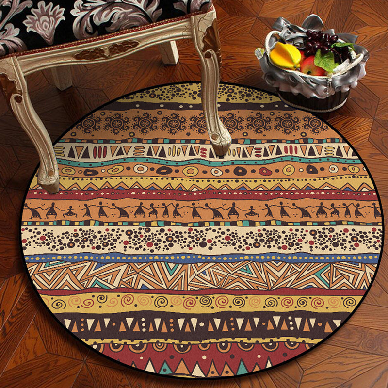BowLift | Americana Tribal Pattern Rug Red and Brown Polyester Rug Machine Washable Non-Slip Area Rug for Bedroom