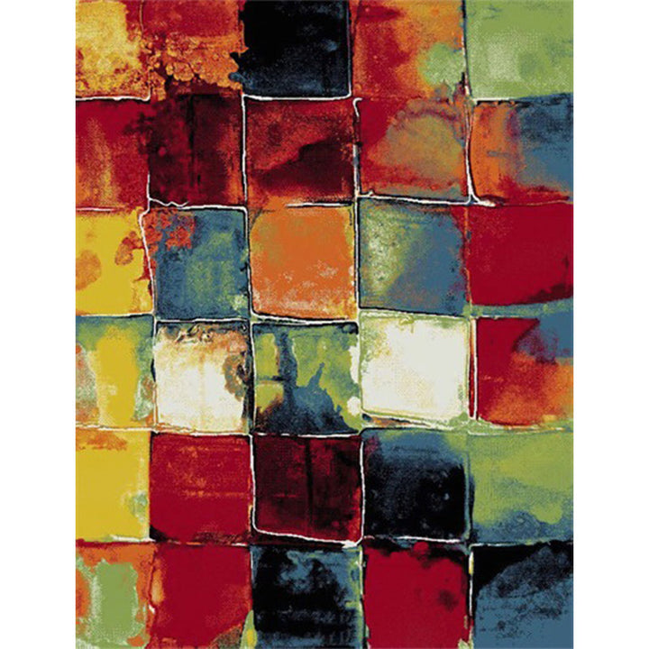 Modern Living Room Rug Colorful Abstract Plaid Print Rug Polyester Stain Resistant Washable Rug | Bowlift