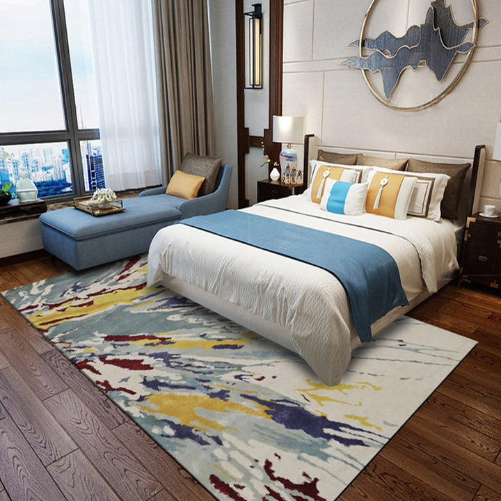 Camel Multicolored Modern Carpet Polyester Watercolor Pattern Carpet Washable Non-Slip Back Mat Carpet for Living Room | Bowlift