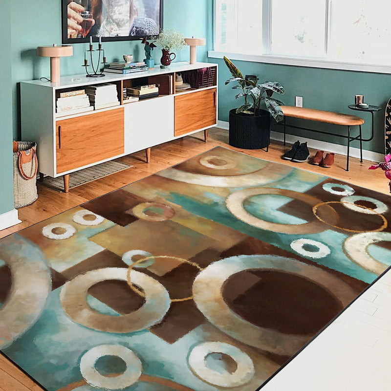 Brown and Blue Leisure Carpet Polyester Geometric Carpet Washable Non-Slip Underlay Carpet for the Living Room | Bowlift
