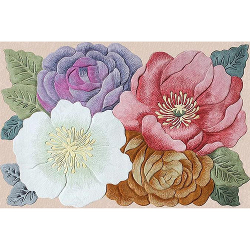 BowLift | Retro floral pattern rug Multicolor shabby chic rug polyester washable non-slip bottom rug for living room