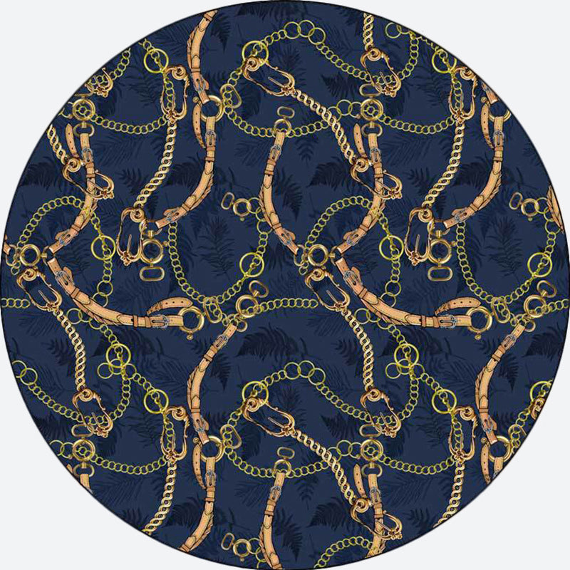 Contemporary Modern Rug in Blue Belt Chain Design Rug Polyester Washable Rug for Home Decoration | Bowlift