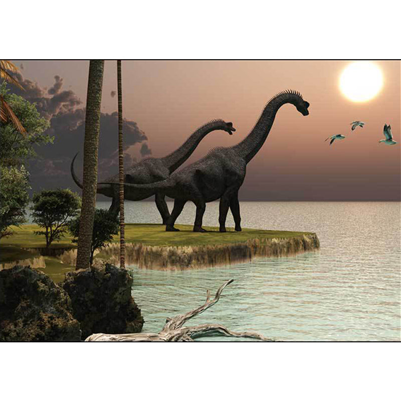 Orange and Green New Products Rug Polyester Dinosaur and Sea Pattern Rug Washable Non-Slip Backing Rug for Living Room | Bowlift