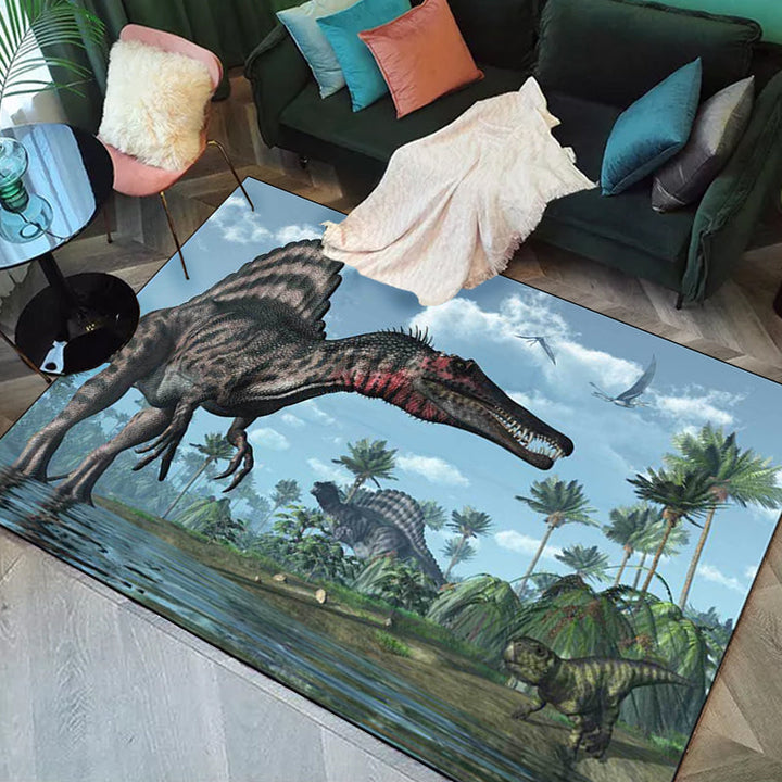 Unique Dinosaur Pattern Rug Blue Modern Rug Polyester Washable Non-slip Back Rug for Living Room | Bowlift
