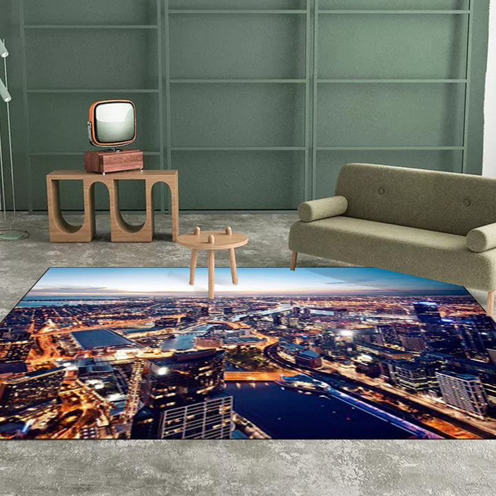 Funky Geography Pattern Rug Blue Contemporary Rug Polyester Washable Non-Slip Back Rug for the Living Room | Bowlift