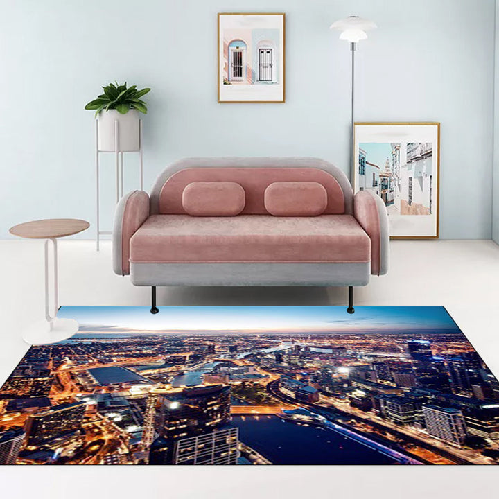 Funky Geography Pattern Rug Blue Contemporary Rug Polyester Washable Non-Slip Back Rug for the Living Room | Bowlift