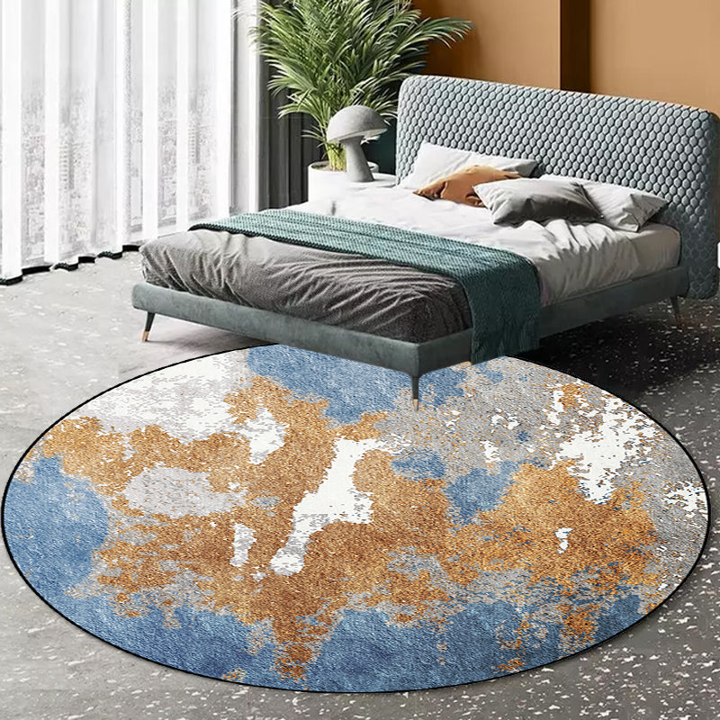 Funky Abstract Rug Blue and Golden Nordic Rug Polyester Washable Non-Slip Back Living Room Rug | Bowlift