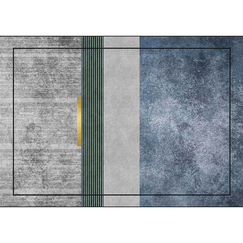 Gray and Blue Novelty Rug Polyester Striped Pattern Rug Washable Non-Slip Back Rug for Living Room | Bowlift