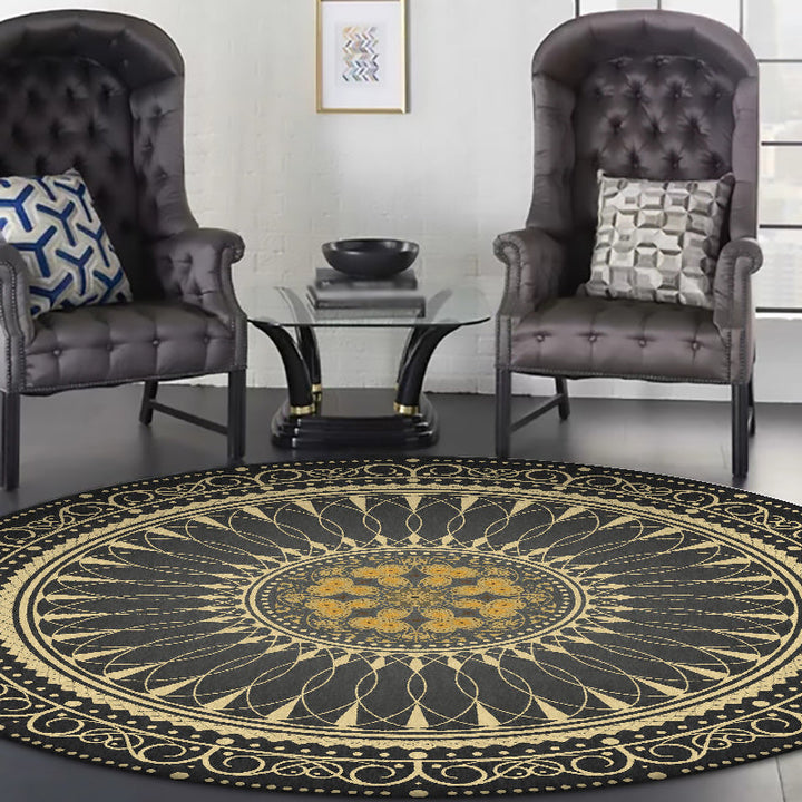 BowLift | Vintage Floral Pattern Rug Black Tribal Rug Polyester Washable Anti-Slip Backing Rug for Living Room