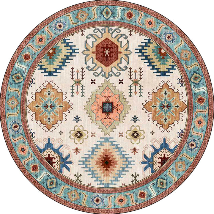 BowLift | Vintage Southwest Pattern Rug with floral apricot and blue tribal rug, polyester washable, non-slip backing area rug for living room