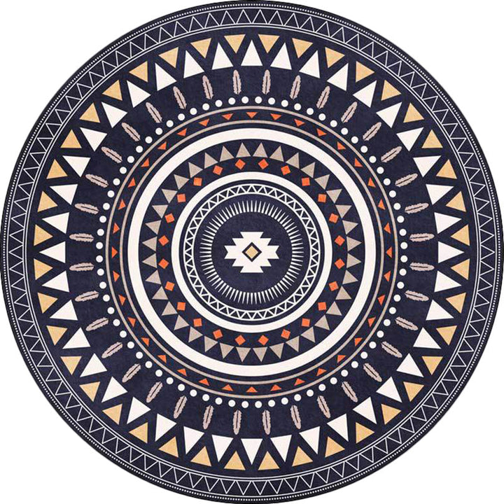 BowLift | Vintage concentrated circles pattern rug blue and green tribal rug polyester washable with anti-slip backing rug for living room