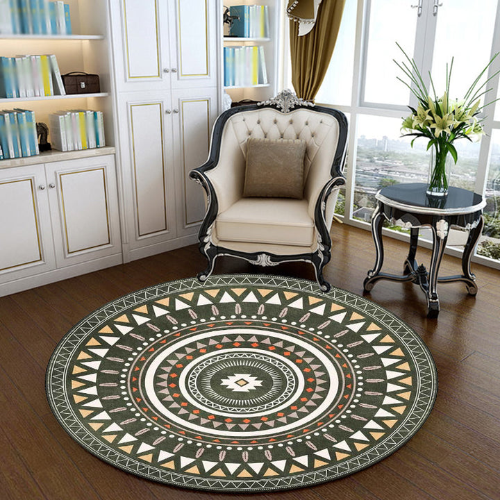 BowLift | Vintage concentrated circles pattern rug blue and green tribal rug polyester washable with anti-slip backing rug for living room
