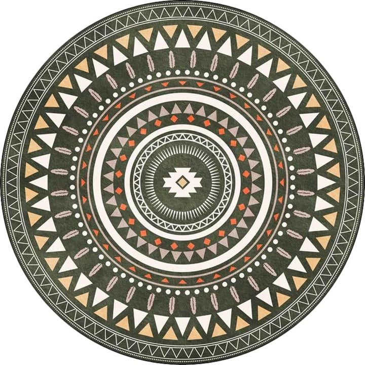 BowLift | Vintage concentrated circles pattern rug blue and green tribal rug polyester washable with anti-slip backing rug for living room
