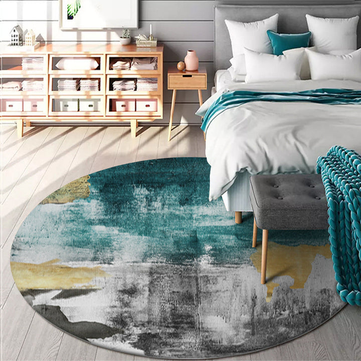 Simple modern rug in green and yellow abstract ink painting pattern rug polyester washable rug for home decor | Bowlift