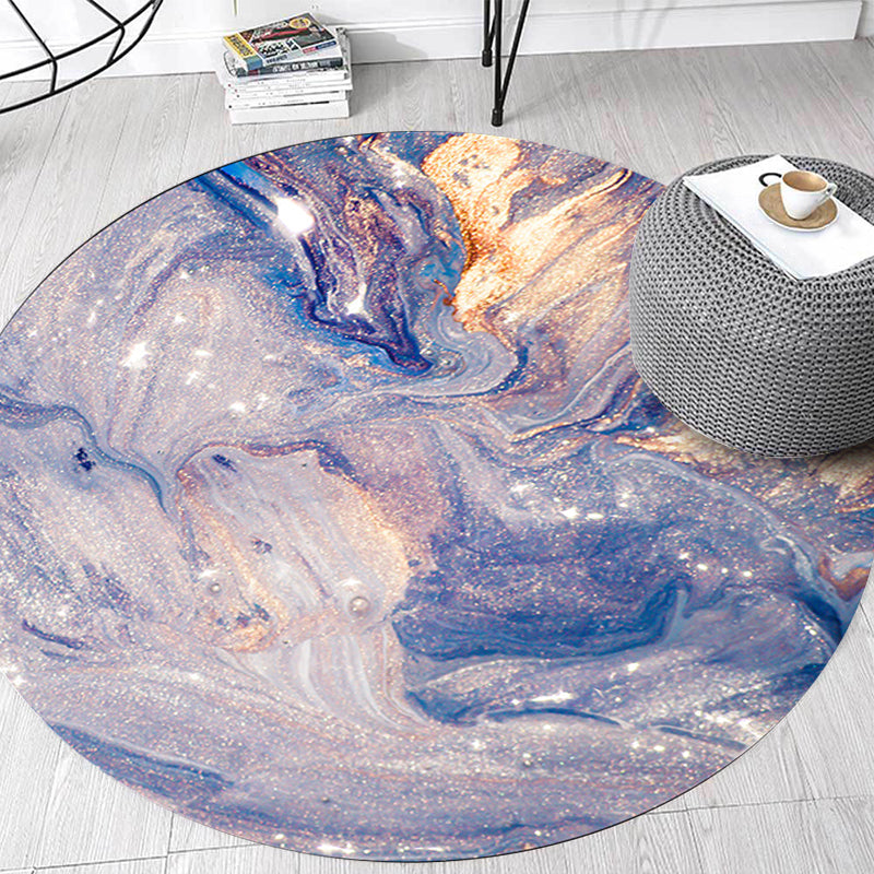 Modern living room rug in purple abstract sea water print rug polyester washable stain-resistant rug | Bowlift