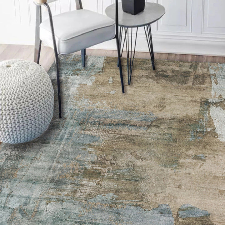 BowLift | Casual Modern Rug in Green and Brown Abstract Cement Pattern Rug Polyester Washable Non-Slip Rug for Home Decor