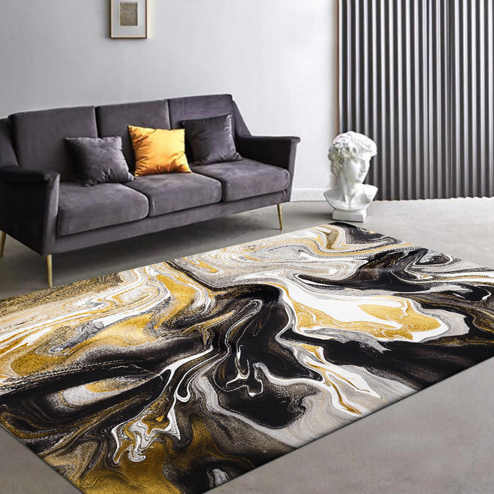 Black and yellow bedroom rug modern abstract marble pattern area rug polyester dirt-repellent washable rug | Bowlift