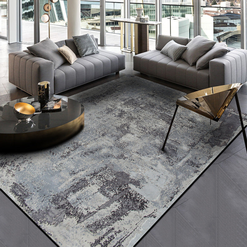 BowLift | Scandinavian Modern Carpet in Gray Abstract Cement Pattern Carpet Polyester Washable Non-Slip Rug for Home Decoration
