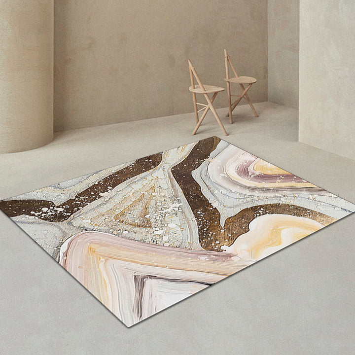 Ivory and brown bedroom rug Modern abstract stone pattern area rug Polyester pet-friendly washable rug | Bowlift