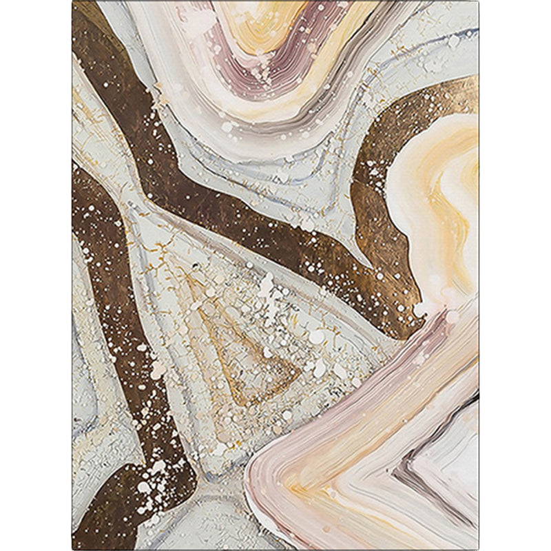 Ivory and brown bedroom rug Modern abstract stone pattern area rug Polyester pet-friendly washable rug | Bowlift
