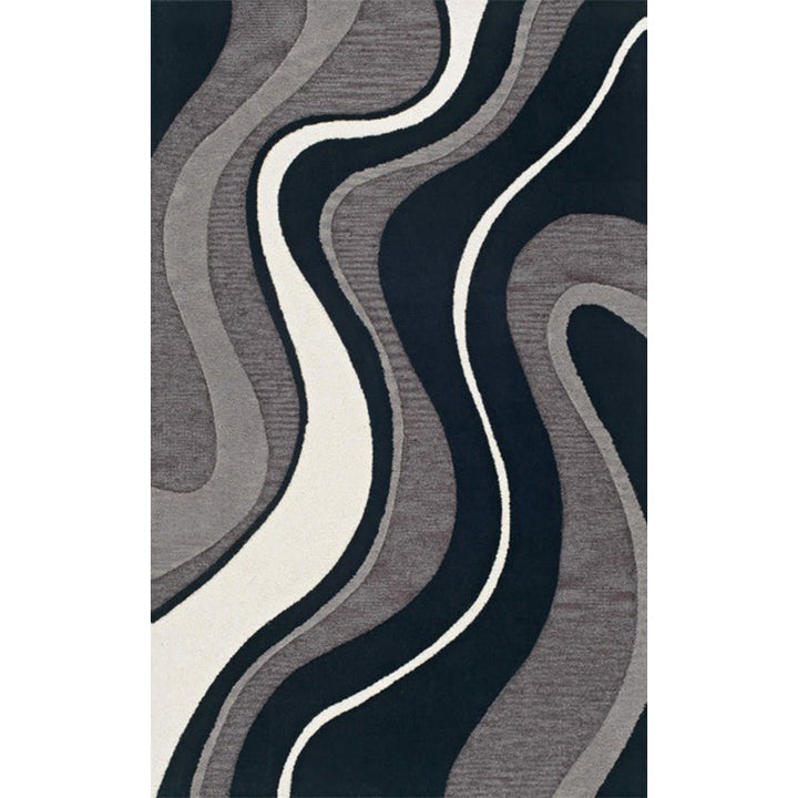 Black and gray bedroom rug modern abstract swirl line pattern rug washable polyester pet-friendly rug | Bowlift