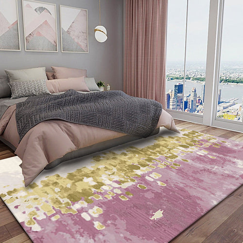 Ivory and Pink Bedroom Rug Modern Abstract Painting Pattern Rug Polyester Washable Rug | Bowlift