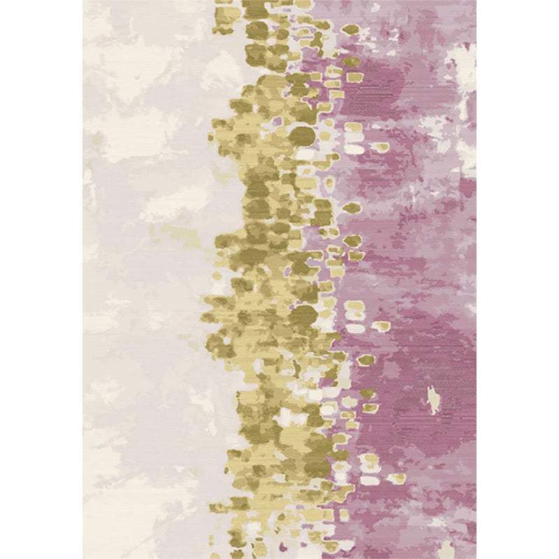 Ivory and Pink Bedroom Rug Modern Abstract Painting Pattern Rug Polyester Washable Rug | Bowlift