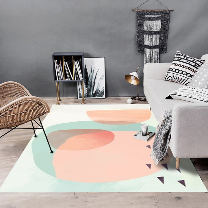 BowLift | Novelty Living Room Rug in Orange and Green Color Block Triangle Print Rug Polyester Washable Area Rug