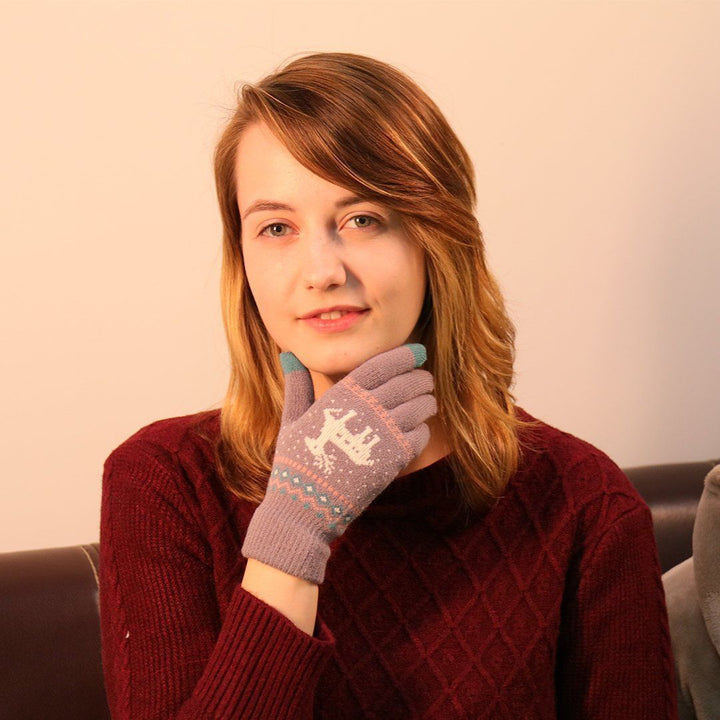 BowLift | Elk Snowflake Printed Knitted Touchscreen Glove
