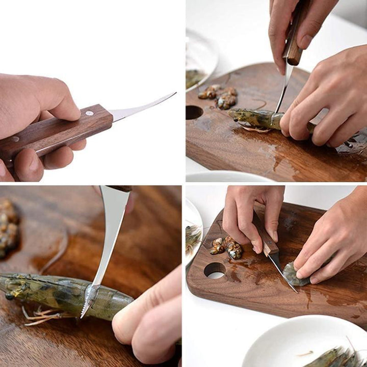 BowLift | Stainless steel shrimp tool with wooden handle