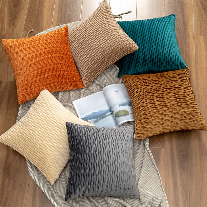 Velvet Ruched Square Throw Pillow Cushion Bowlift