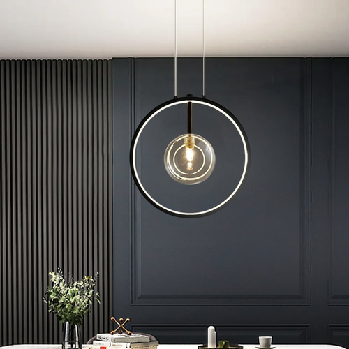 BowLift | LumoGlobe – Minimalist Black Pendant Lamp with Glass LED Sphere