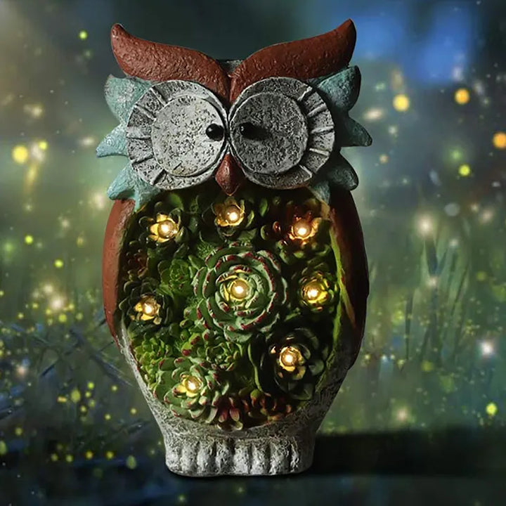 BowLift | Solar Lantern Owl with LED – Decorative Garden Light with Succulents for Terrace & Garden