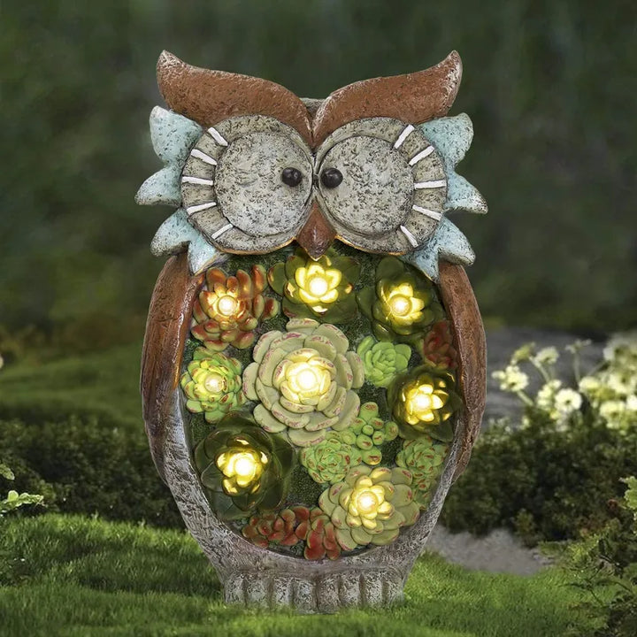 BowLift | Solar Lantern Owl with LED – Decorative Garden Light with Succulents for Terrace & Garden
