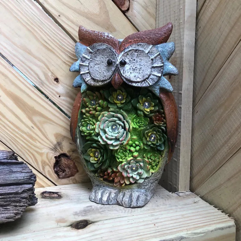BowLift | Solar Lantern Owl with LED – Decorative Garden Light with Succulents for Terrace & Garden