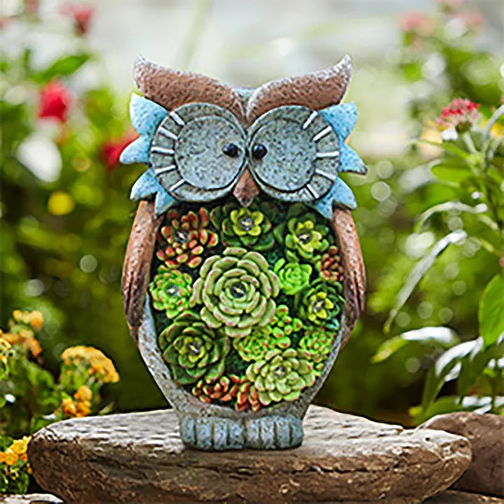 BowLift | Solar Lantern Owl with LED – Decorative Garden Light with Succulents for Terrace & Garden