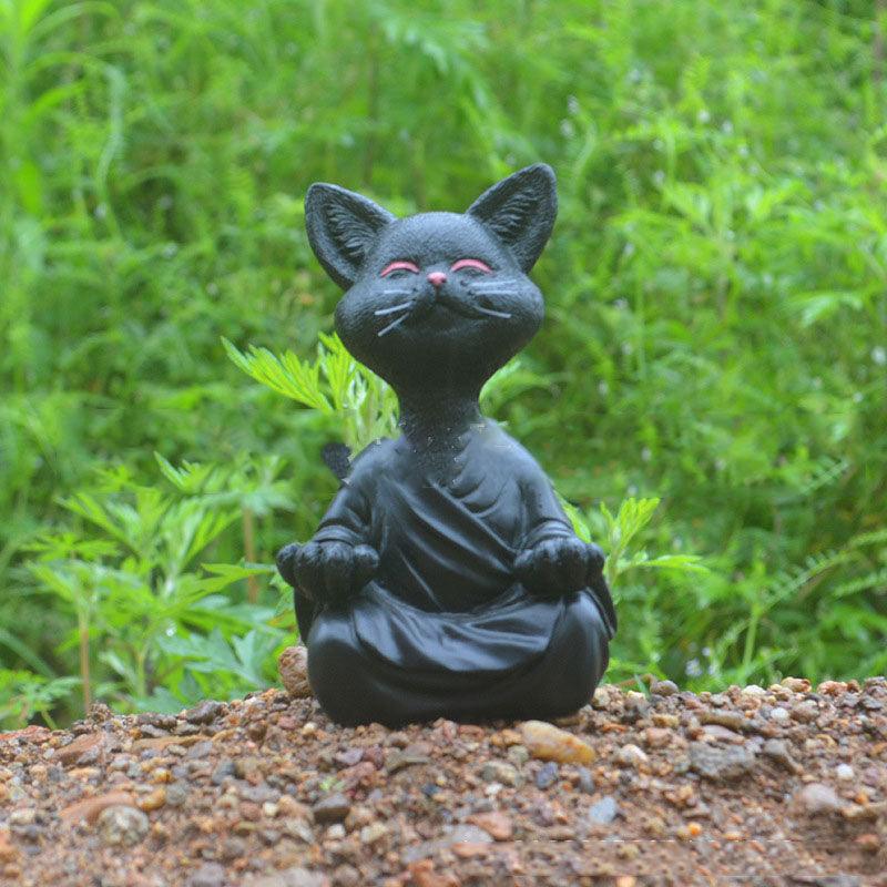 BowLift | Playful Black Buddha Cat Figure Meditation Yoga Collectible Happy Cat Decor Home Garden Decoration Garden Ornament